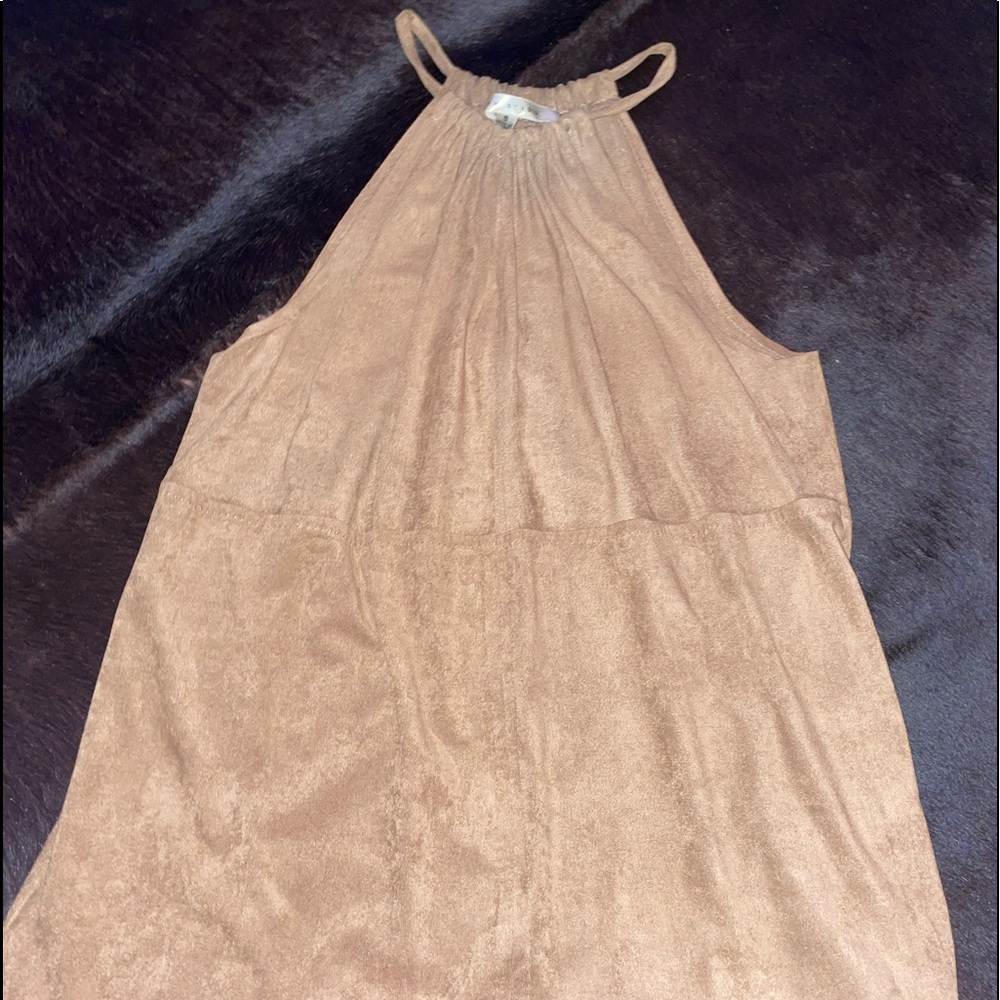 Tan suede high neck top